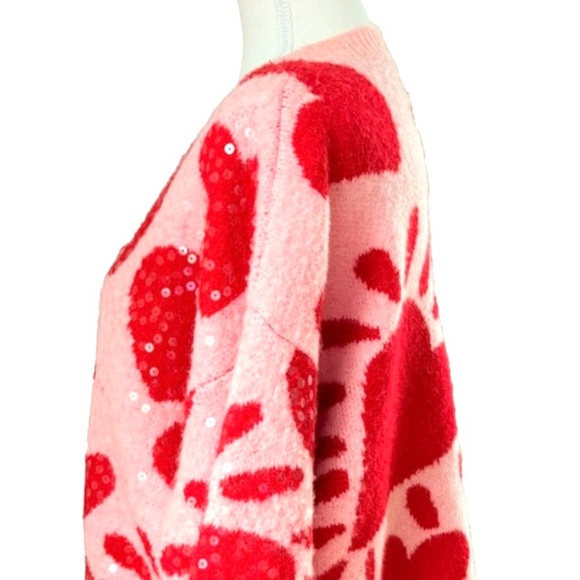 Luna Ivy size S pink w red hearts sequins long sleeve crew neck pullover sweater - Picture 8 of 16